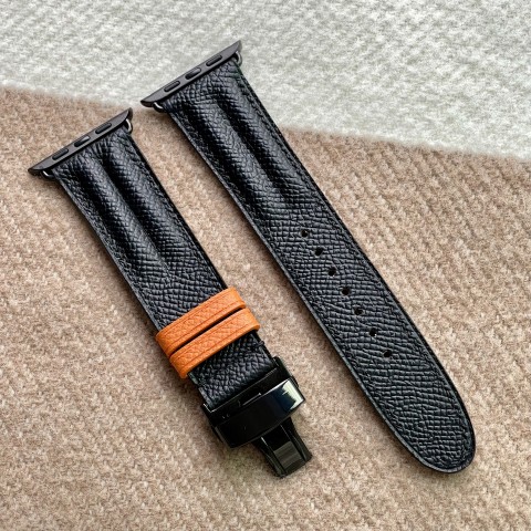 Apple Watch Black and Orange Epsom Double Ridge